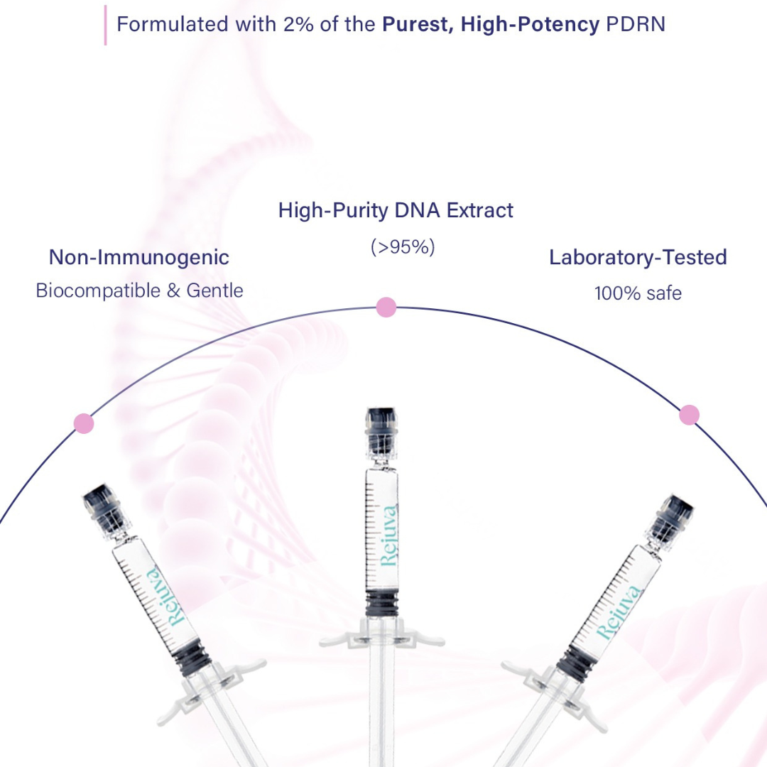 Rejuva Healer S skin booster syringes with high-purity PDRN, NAD+, and hyaluronic acid for hydration, skin regeneration, and anti-aging effects.