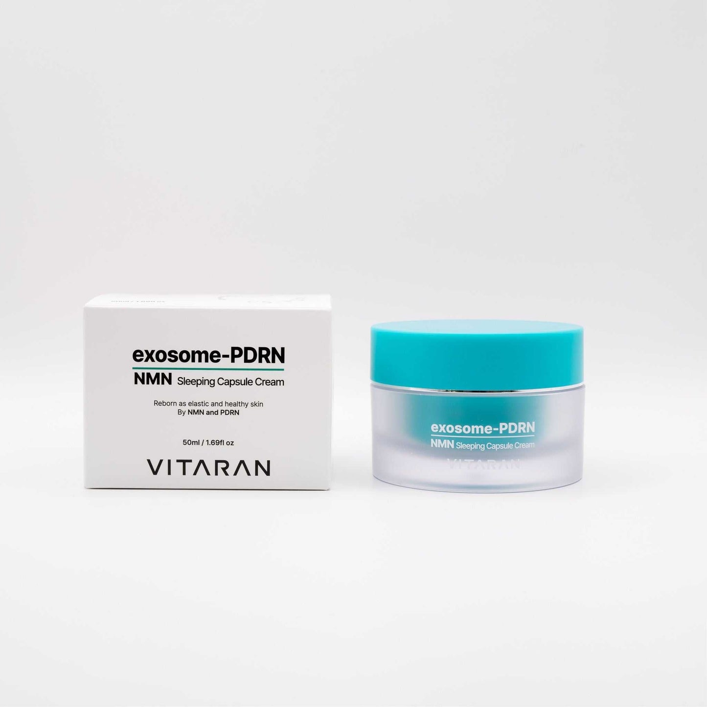 Vitaran exosome-PDRN NMN Sleeping Capsule Cream jar and box on a white background