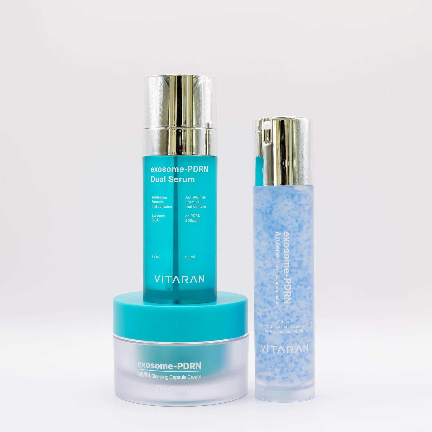 Vitaran skincare products including a serum, cream, and gel on a white background