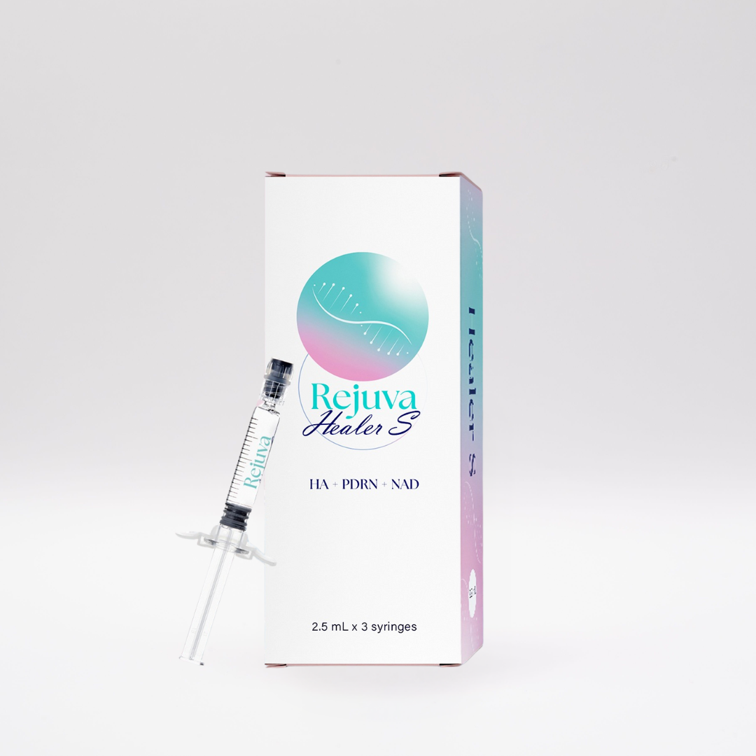 Rejuva Healer S skin booster box with three 2.5ml syringes for deep hydration and skin regeneration containing HA, PDRN, and NAD+