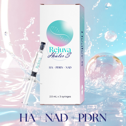 Rejuva Healer S skin booster with HA, PDRN, and NAD+ in 3 syringes for hydration, anti-aging, and skin regeneration.