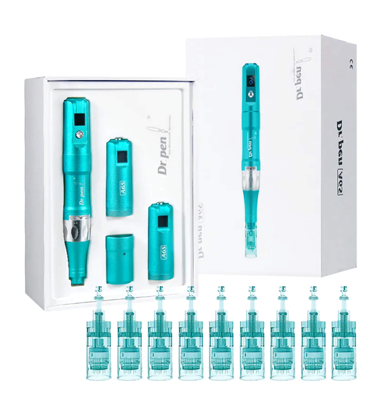 Dr Pen Ultima A6S Microneedling Pen with adjustable depth and 16-needle cartridges.