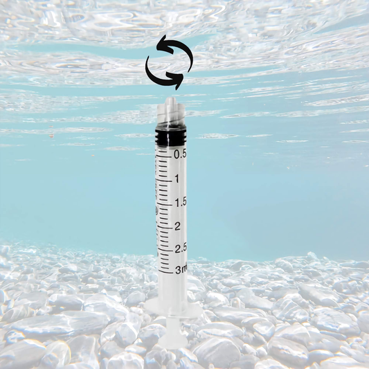 luer lock syringe floating underwater with mesotherapy tip diagram