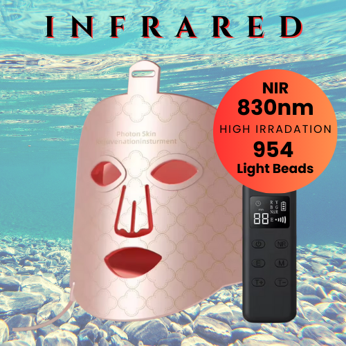 Dual Red Light Mask with NIR 830nm and high irradiation, featuring 954 light beads for effective skin rejuvenation.