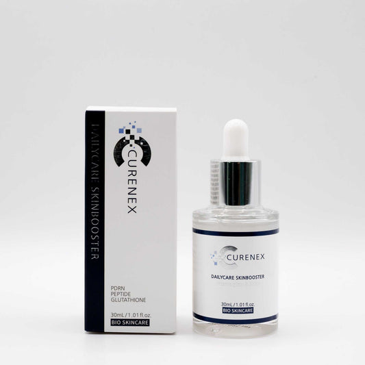 Curenex Salmon DNA DailyCare Skinbooster serum bottle and box packaging on white background
