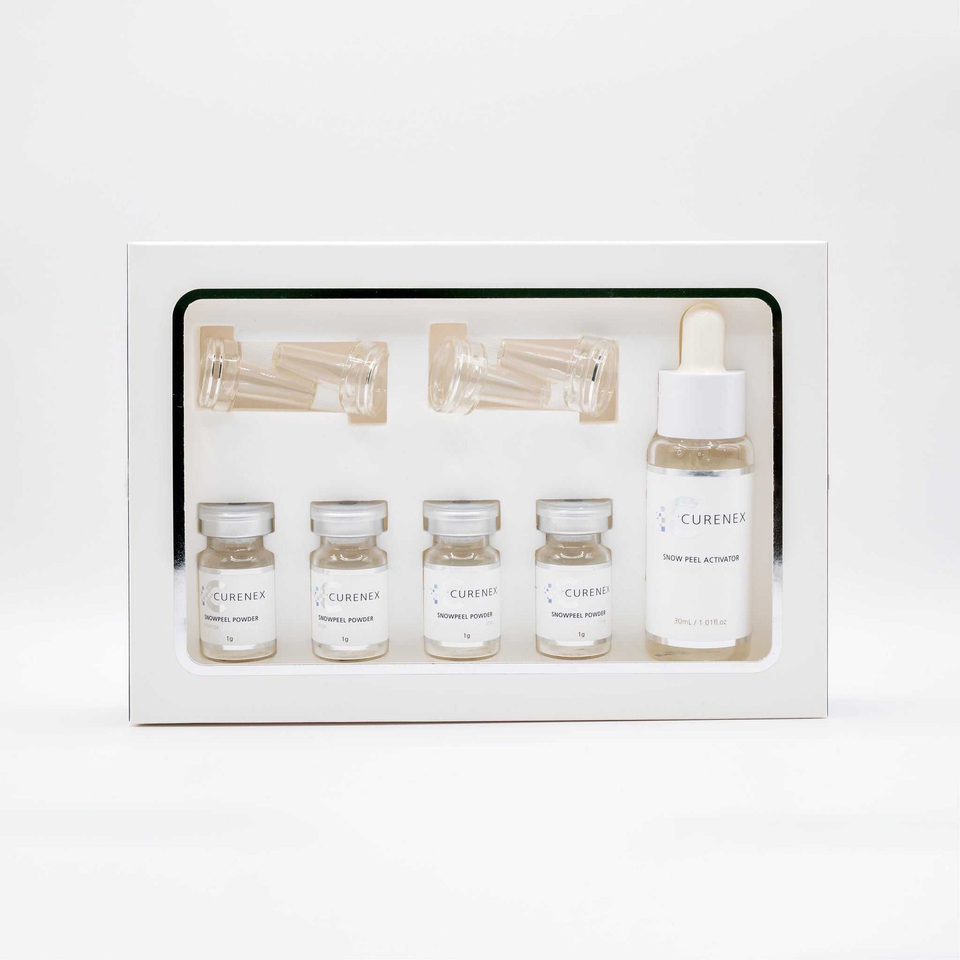 Curenex Snow Peel skincare set with Salmon DNA vials and activator for exfoliation and skin rejuvenation