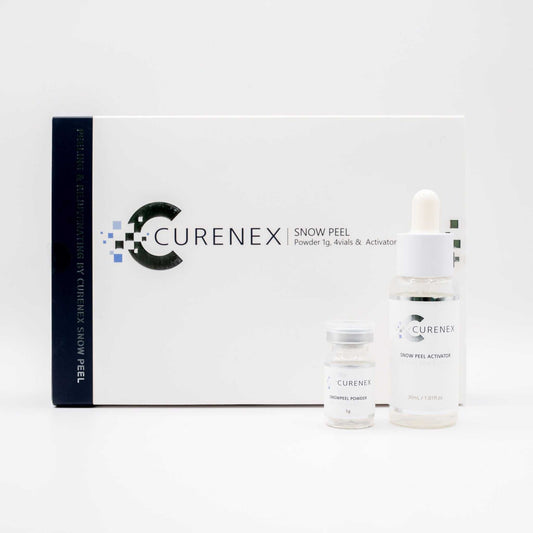 Curenex Snow Peel skincare set with powder vials and activator for skin rejuvenation and brightening