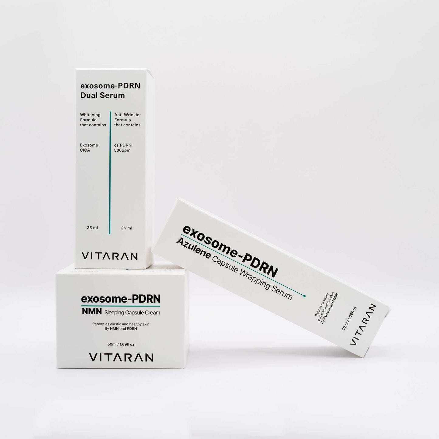 Vitaran three step skin healing bundle with exosome-PDRN dual serum, azulene capsule wrapping serum, and NMN sleeping capsule cream.