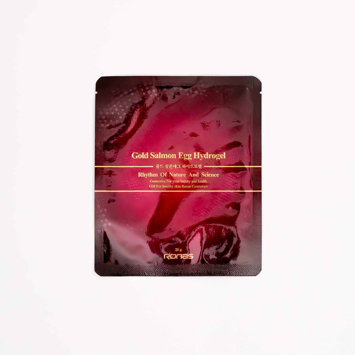 RONAS Gold Salmon Egg Hydrogel Mask packet for deep hydration, firming, and brightening skin.
