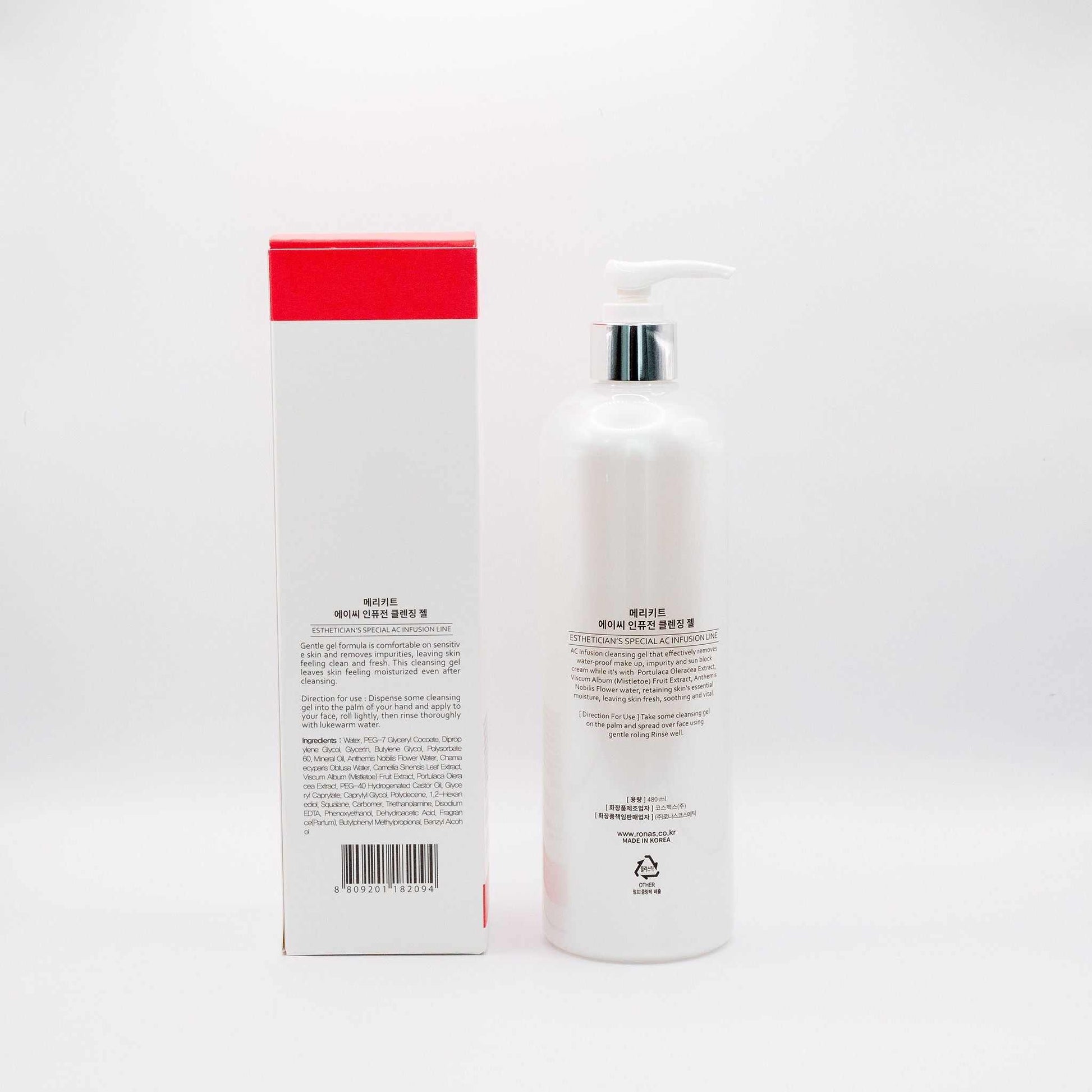 Merikit AC Infusion Cleansing Gel bottle and box for Korean acne treatment and gentle cleansing