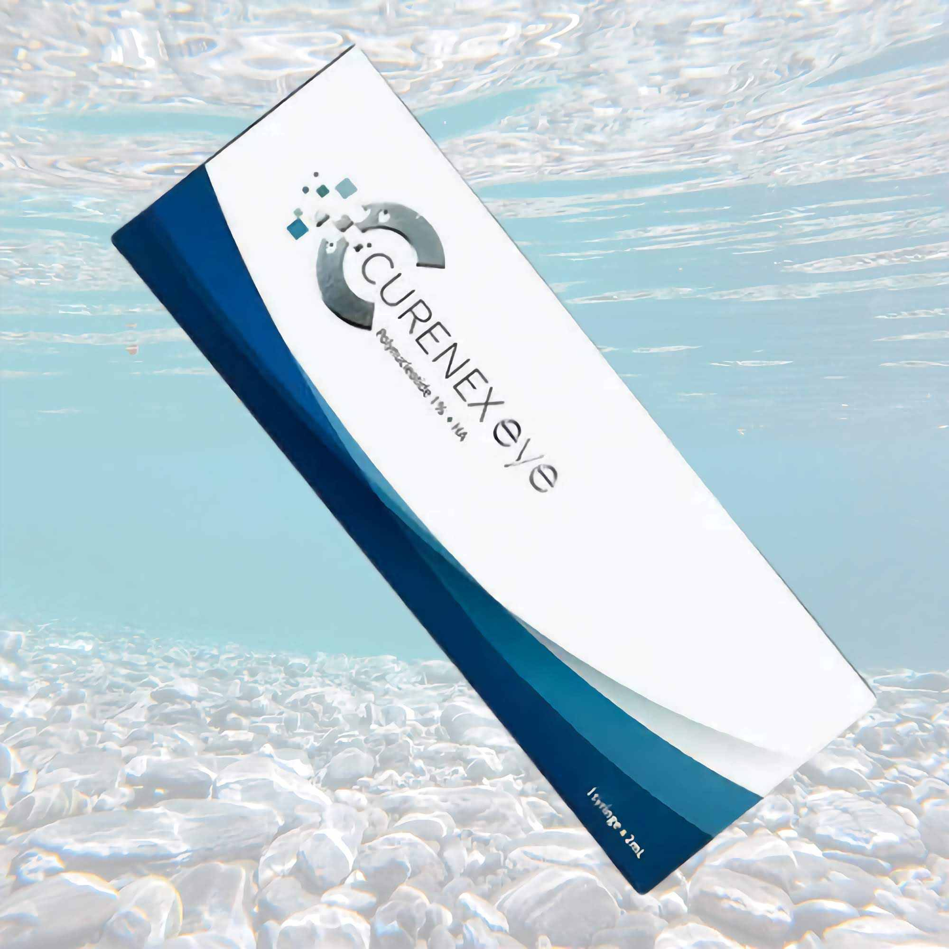 Curenex Eye PN product packaging against a watery background.