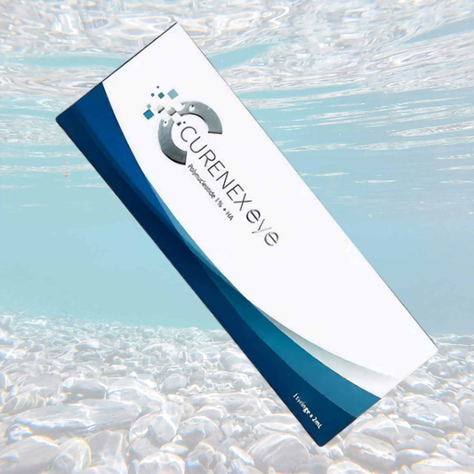 Curenex Eye PN product packaging against a watery background.